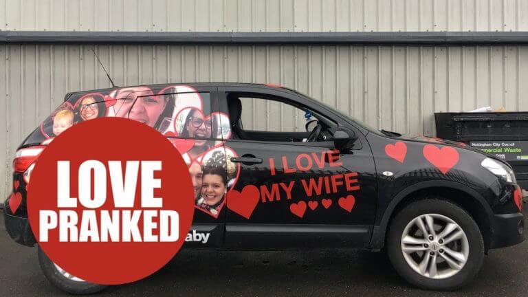 Man sees his car after wife secretly wrapped it in pictures of her FACE