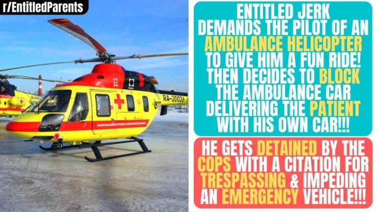 ENTITLED JERK BLOCKS AN AMBULANCE CAR TO REACH THE MEDICAL HELICOPTER BECAUSE HE WANTS TO GET A RIDE