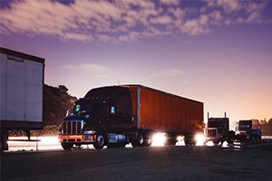 commercial trucks at rest area