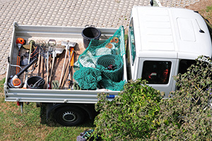 truck bed with gardening tools